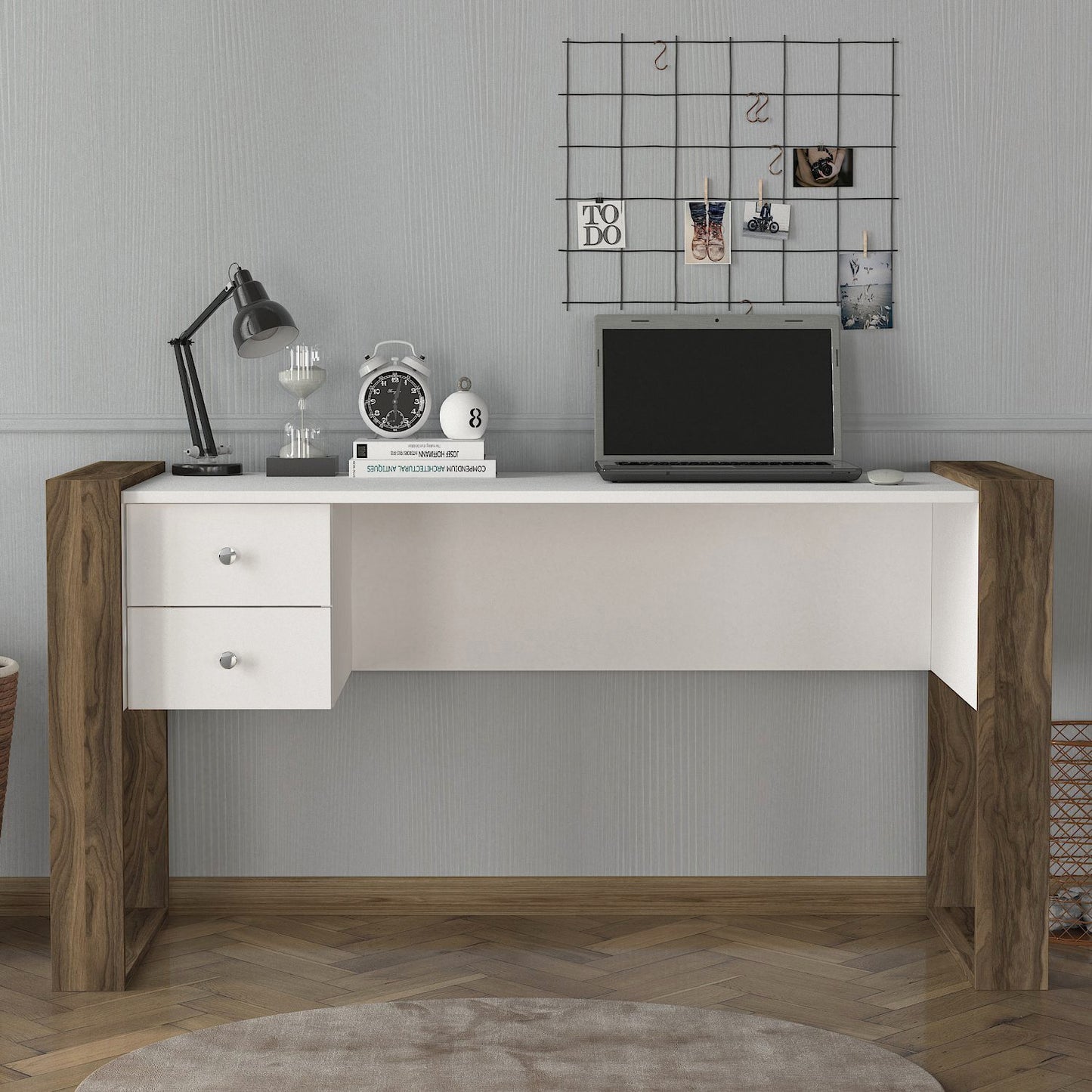 Biuro stalas Lord - White, Walnut