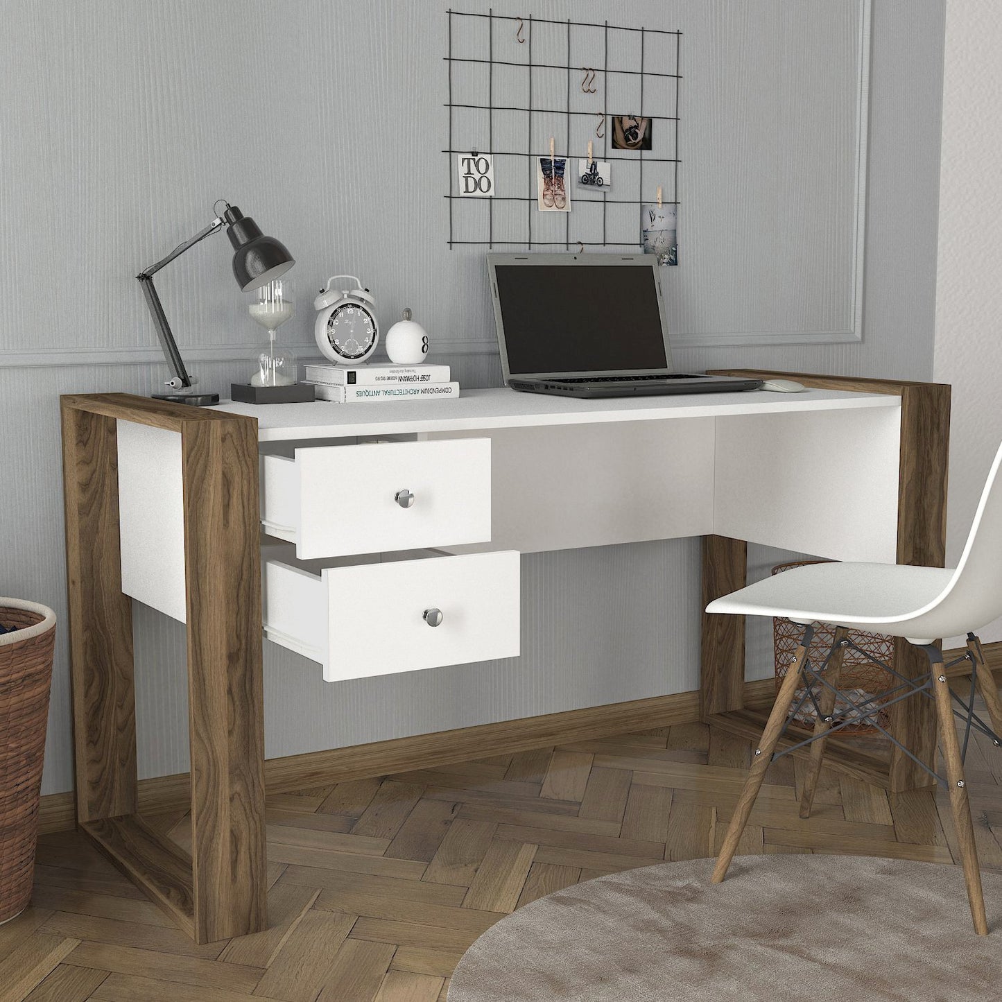 Biuro stalas Lord - White, Walnut