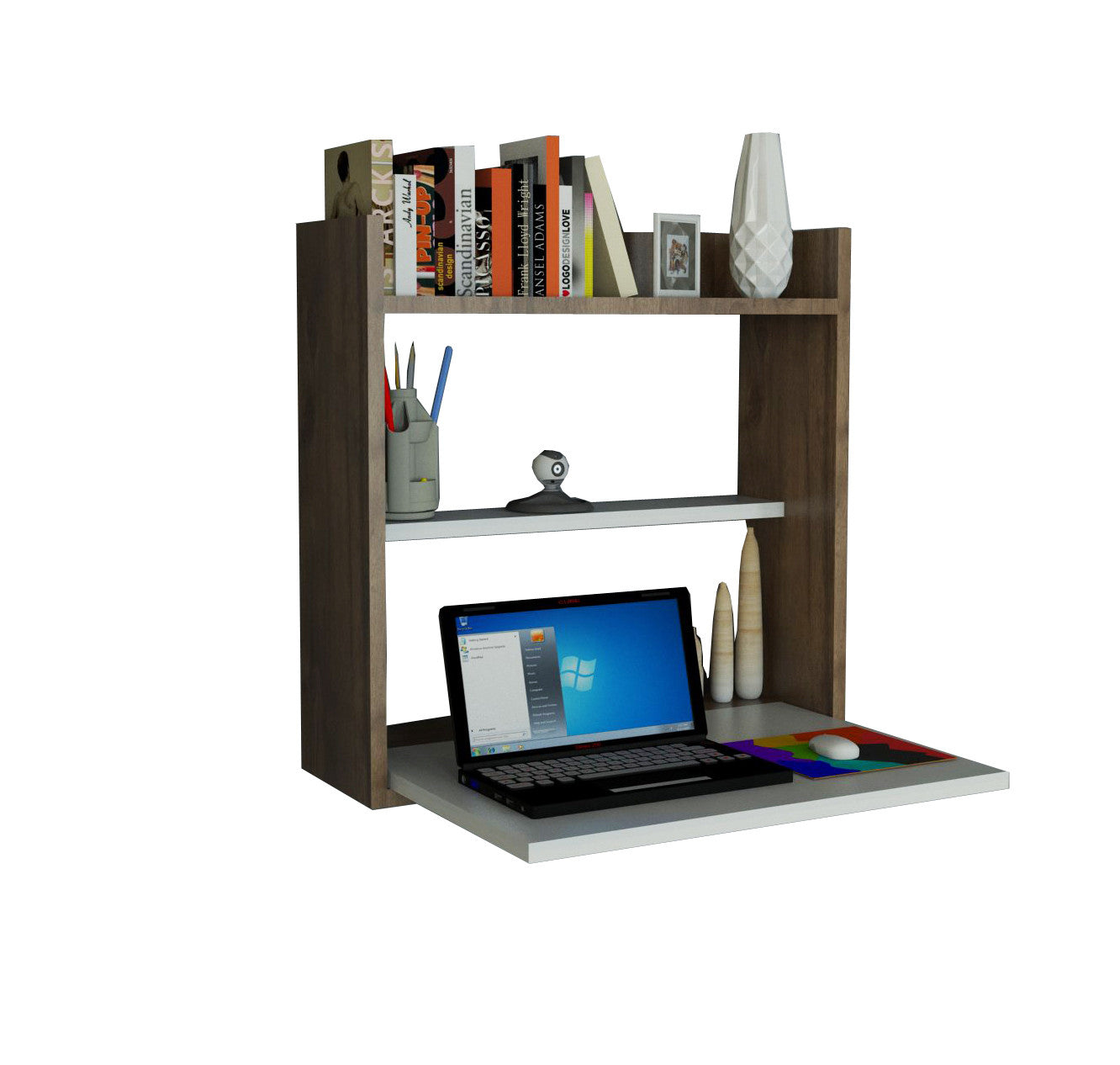 Biuro stalas Laptop - White, Walnut