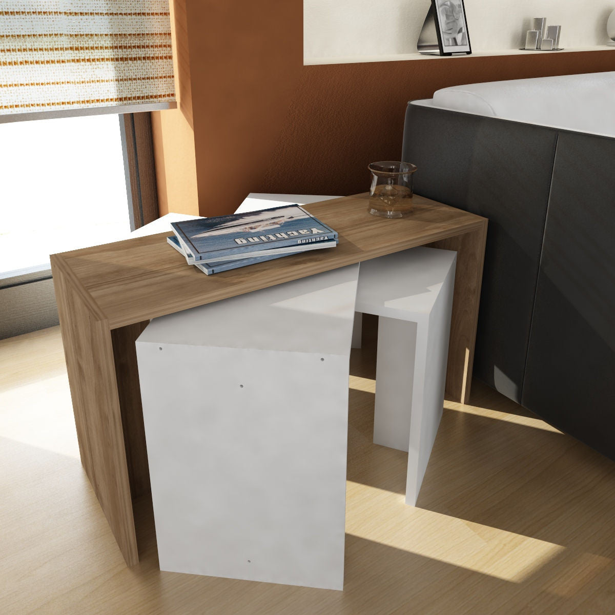 Žurnalinis staliukas (3 vienetai) Cango - White, Walnut