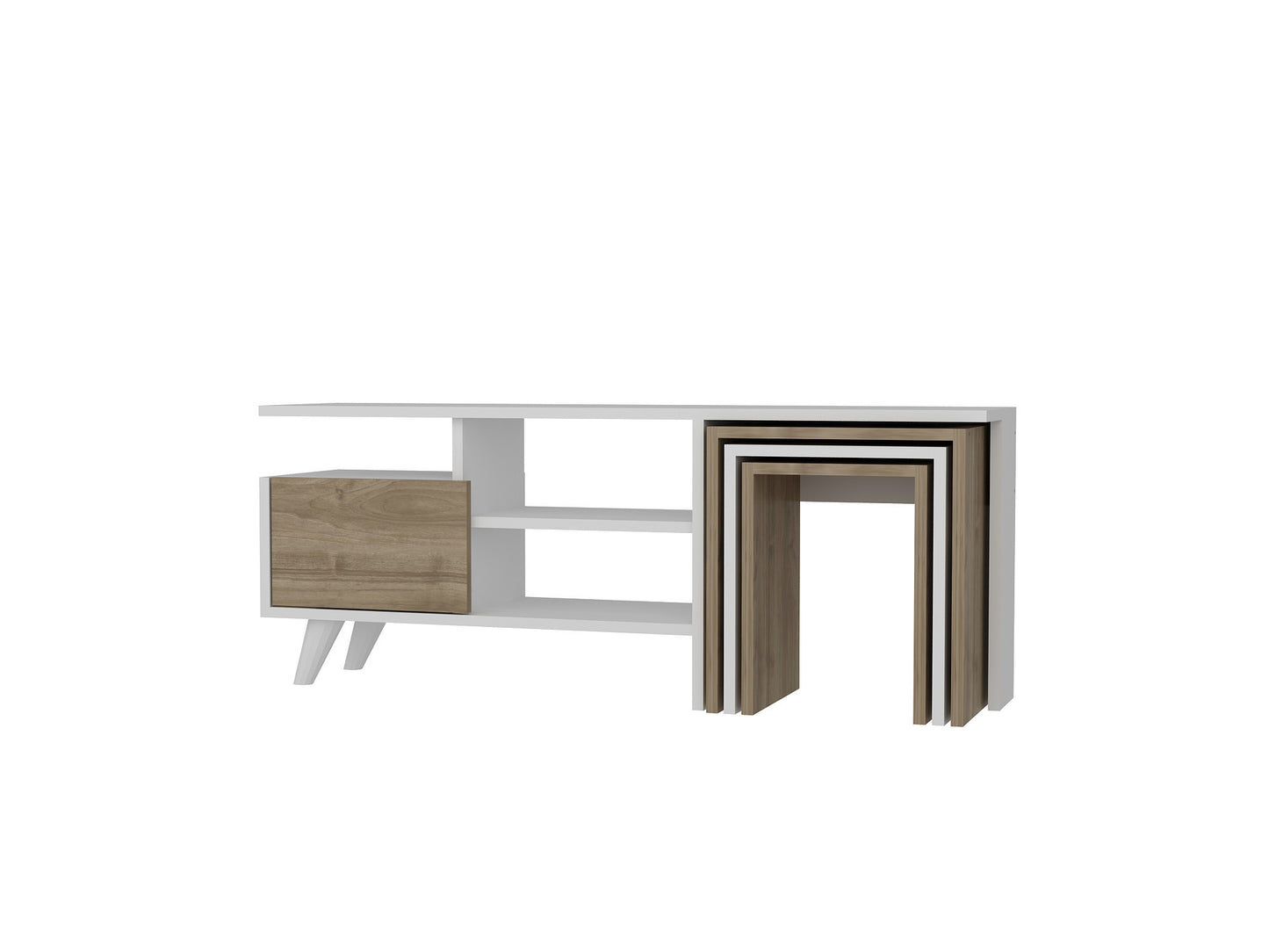 TV staliukas Nature - White, Walnut