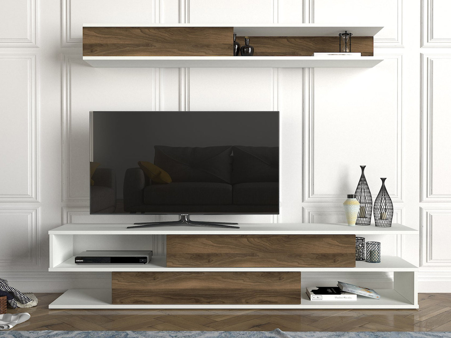 TV staliukas Manyetik - White, Walnut