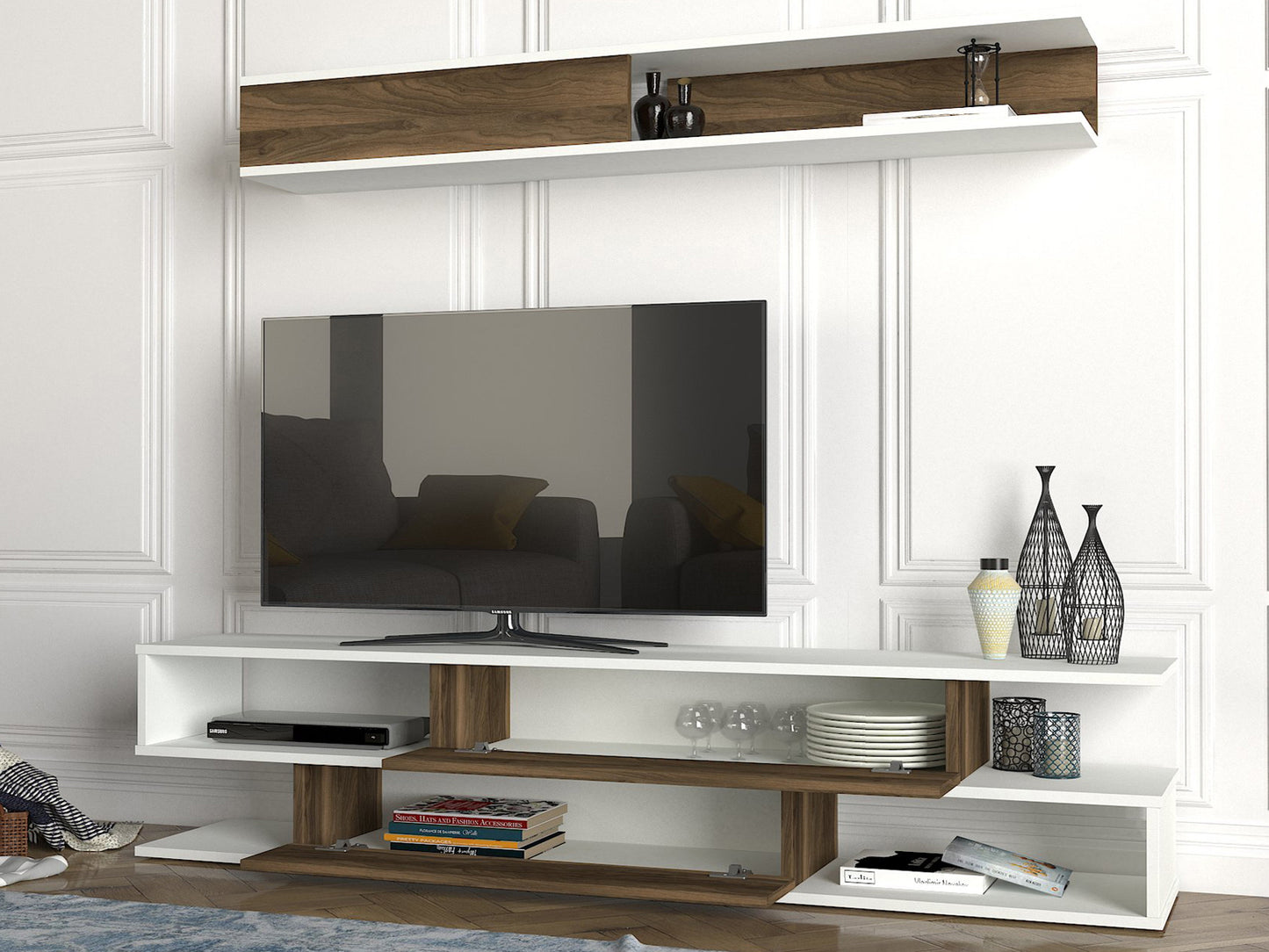 TV staliukas Manyetik - White, Walnut