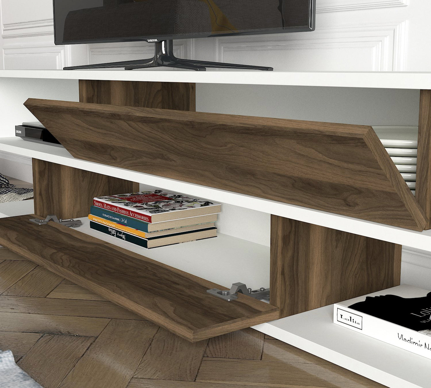 TV staliukas Manyetik - White, Walnut