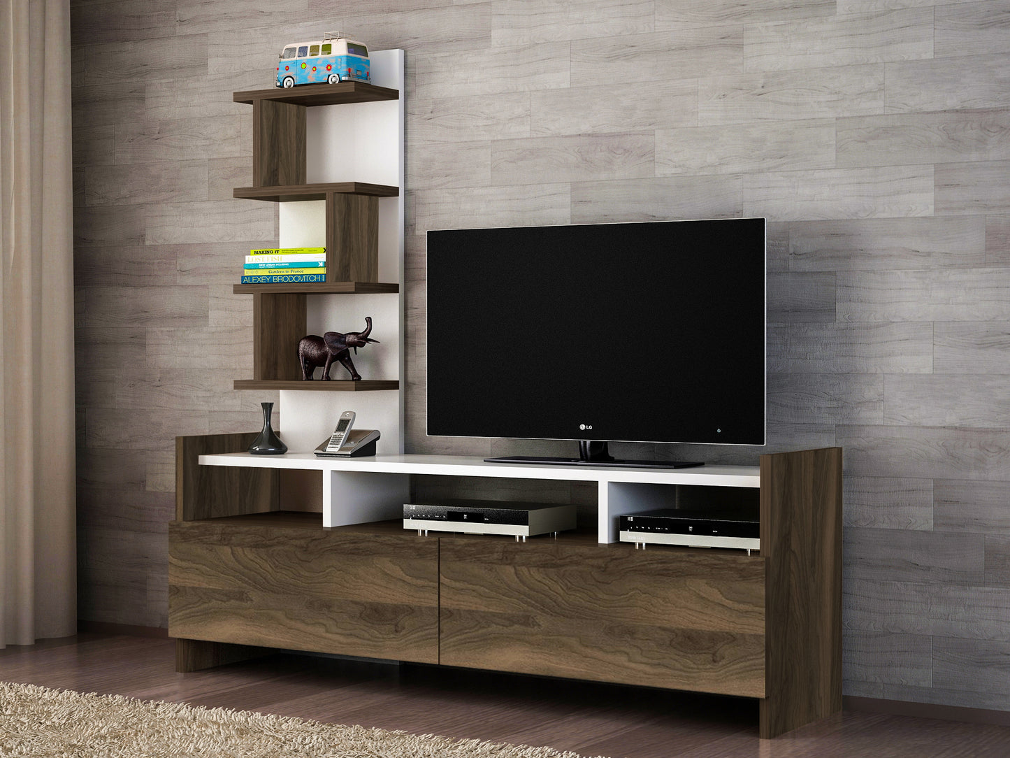 TV staliukas Aldora - White, Walnut