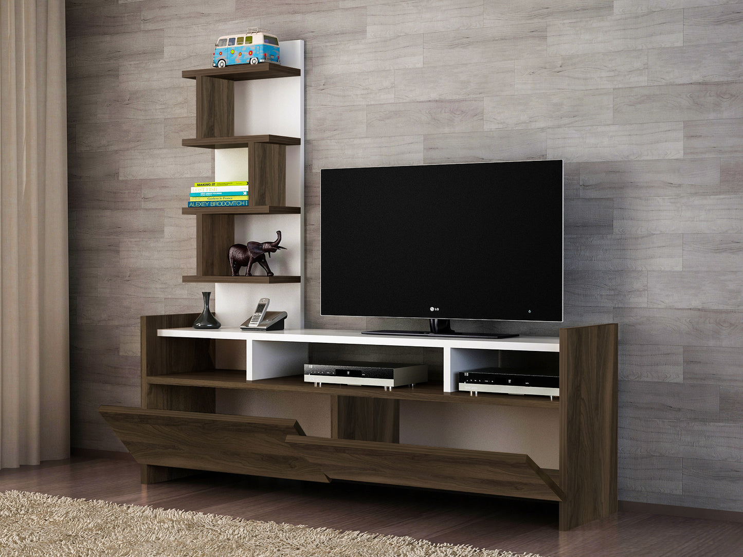 TV staliukas Aldora - White, Walnut