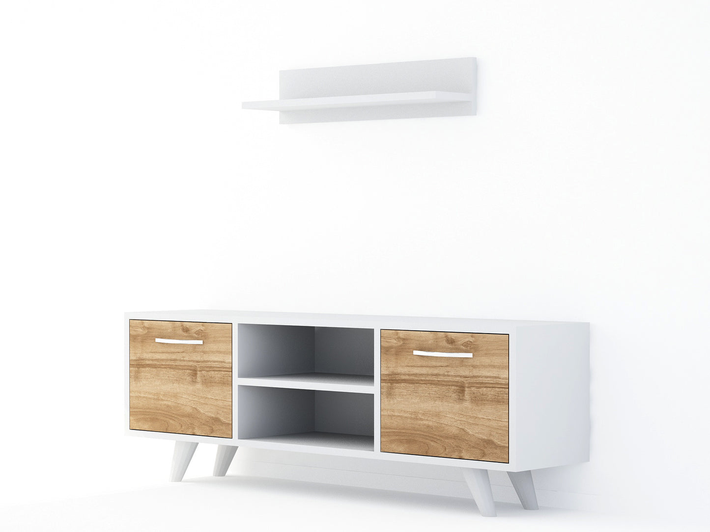 TV staliukas Likya - White, Walnut