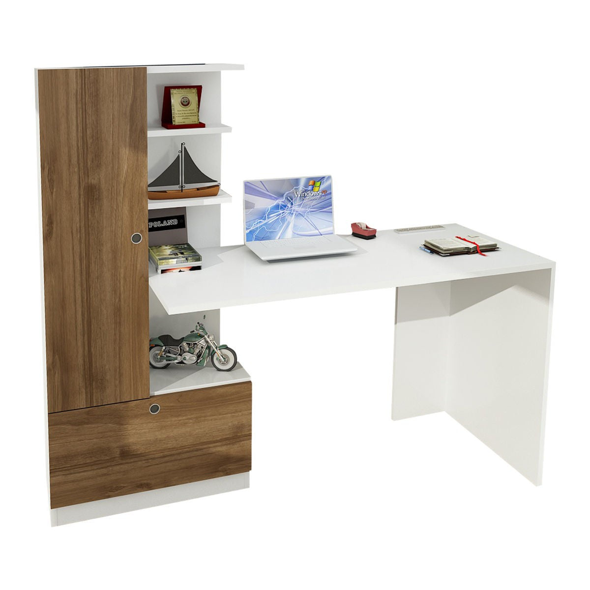 Biuro stalas Domingos - White, Walnut