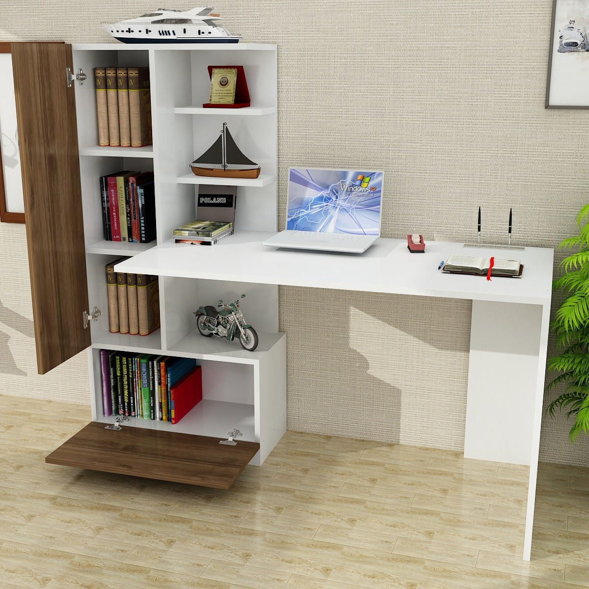 Biuro stalas Domingos - White, Walnut