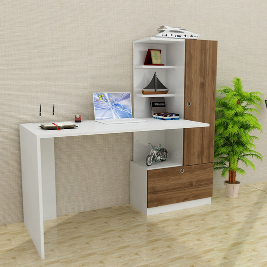 Biuro stalas Merinos - White, Walnut