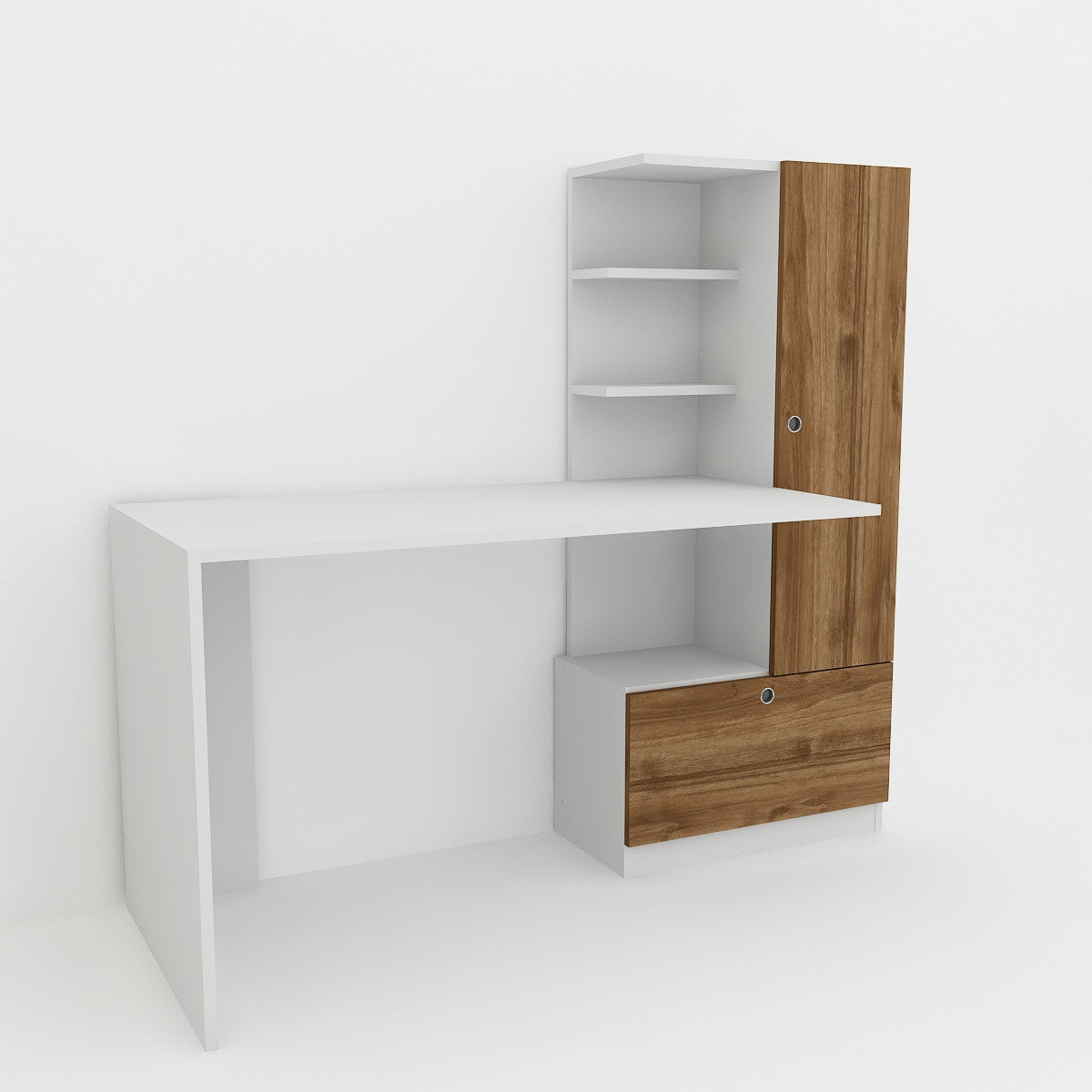 Biuro stalas Merinos - White, Walnut