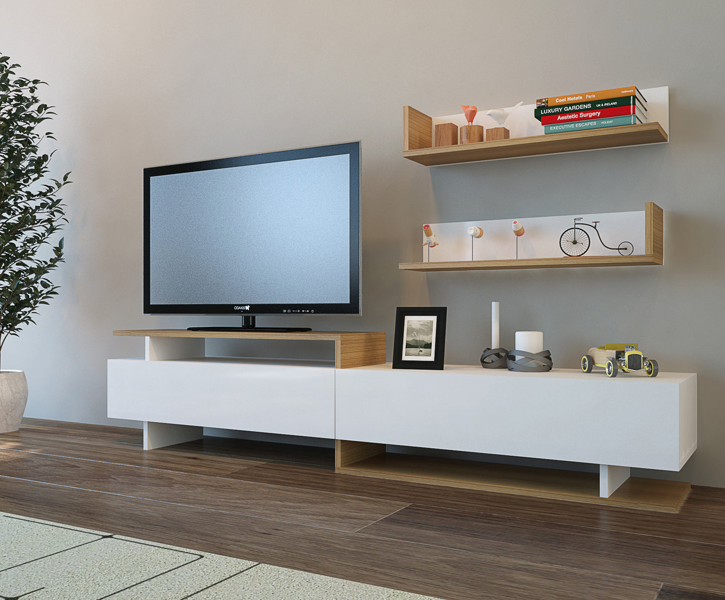 TV staliukas Ayaz - White, Teak