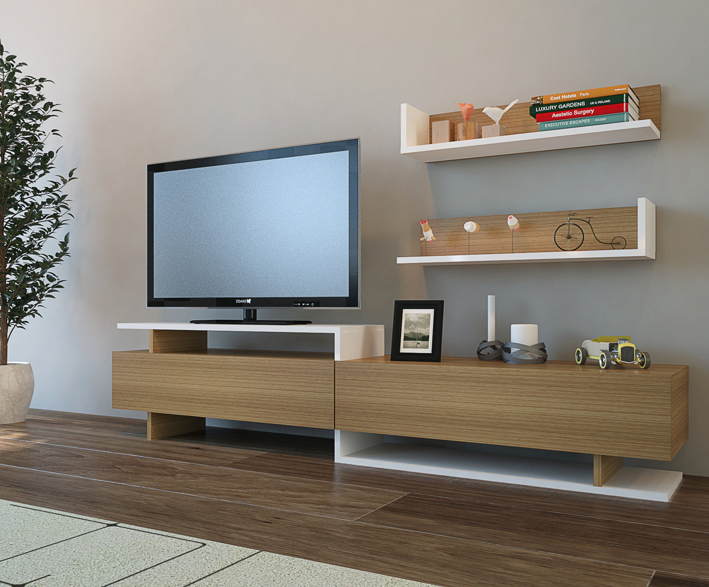 TV staliukas Ayaz - Teak, White