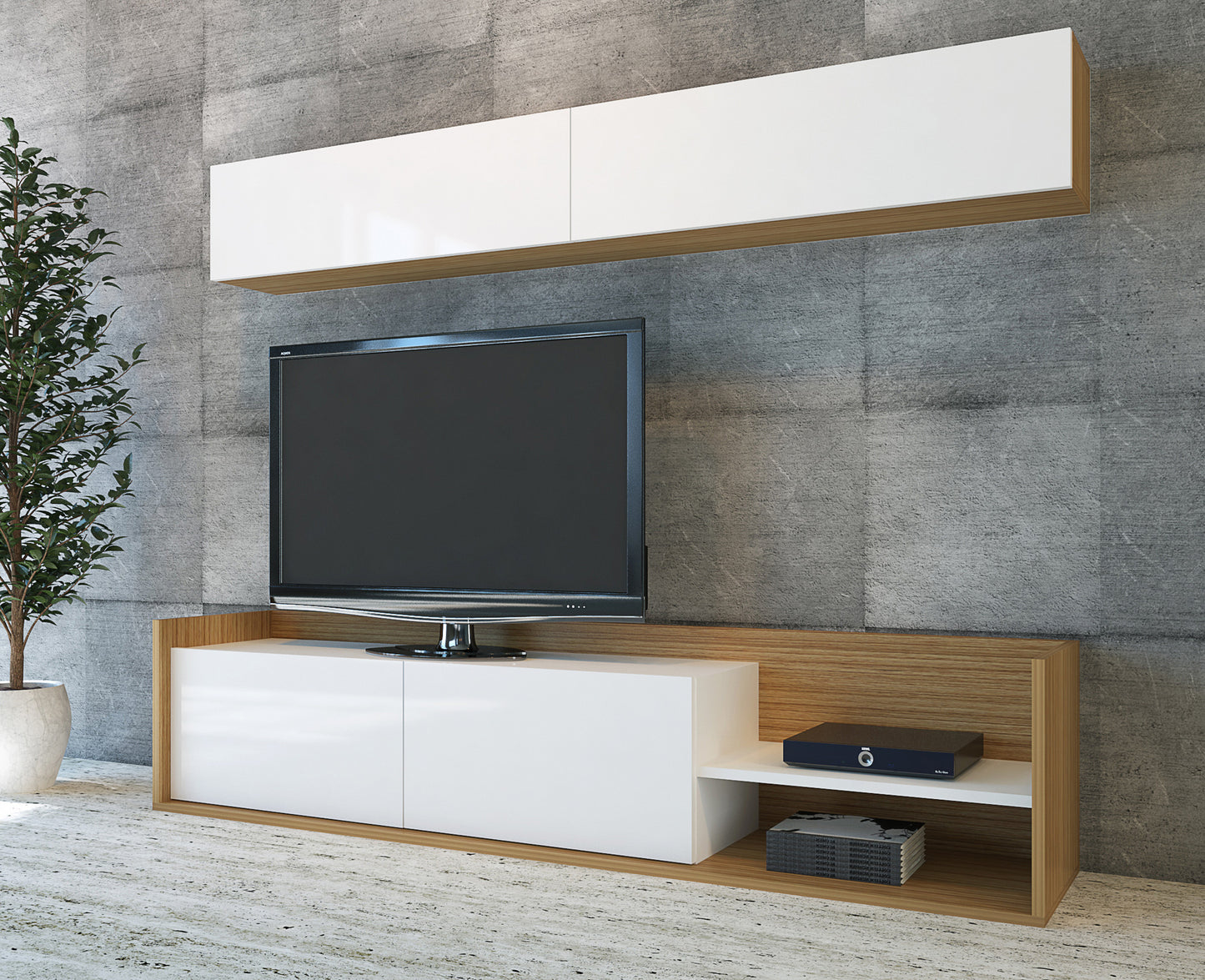 TV staliukas Kale - Teak, White