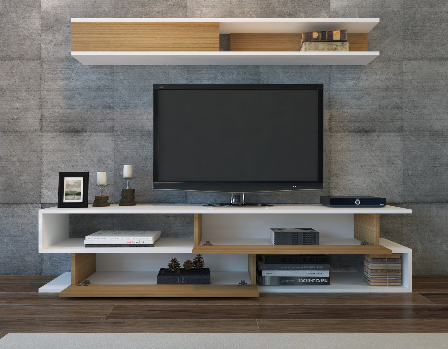 TV staliukas Sims - White, Teak