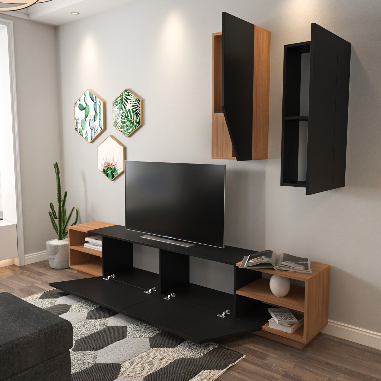 TV staliukas Zebra - Black, Teak