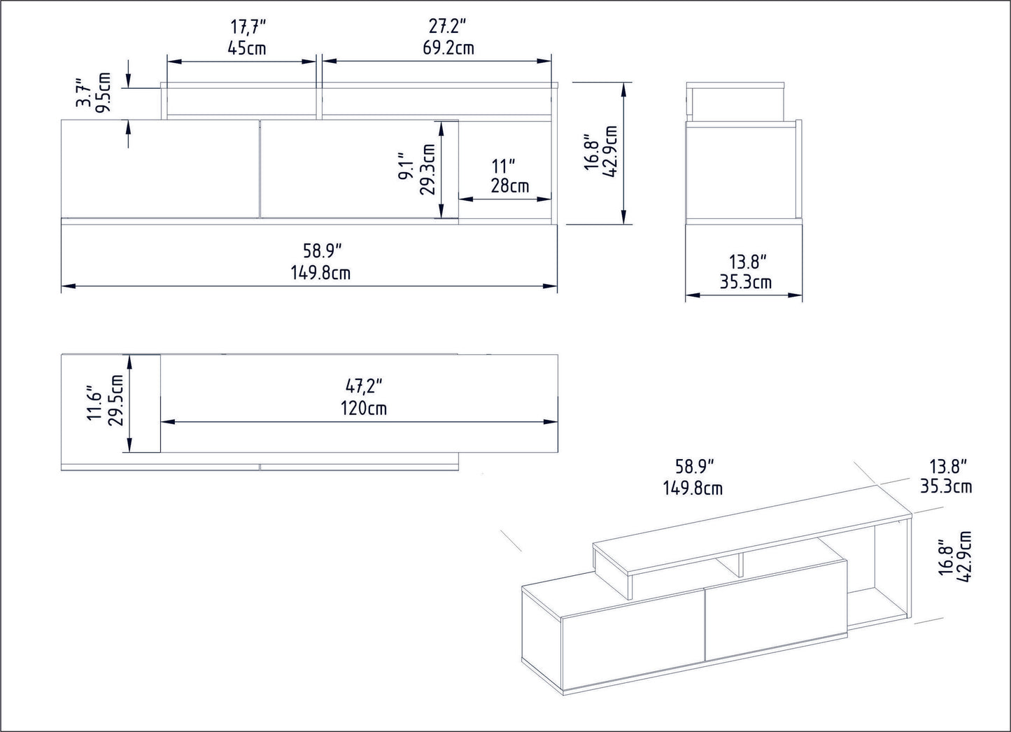 TV staliukas Nexera - Cordoba, White