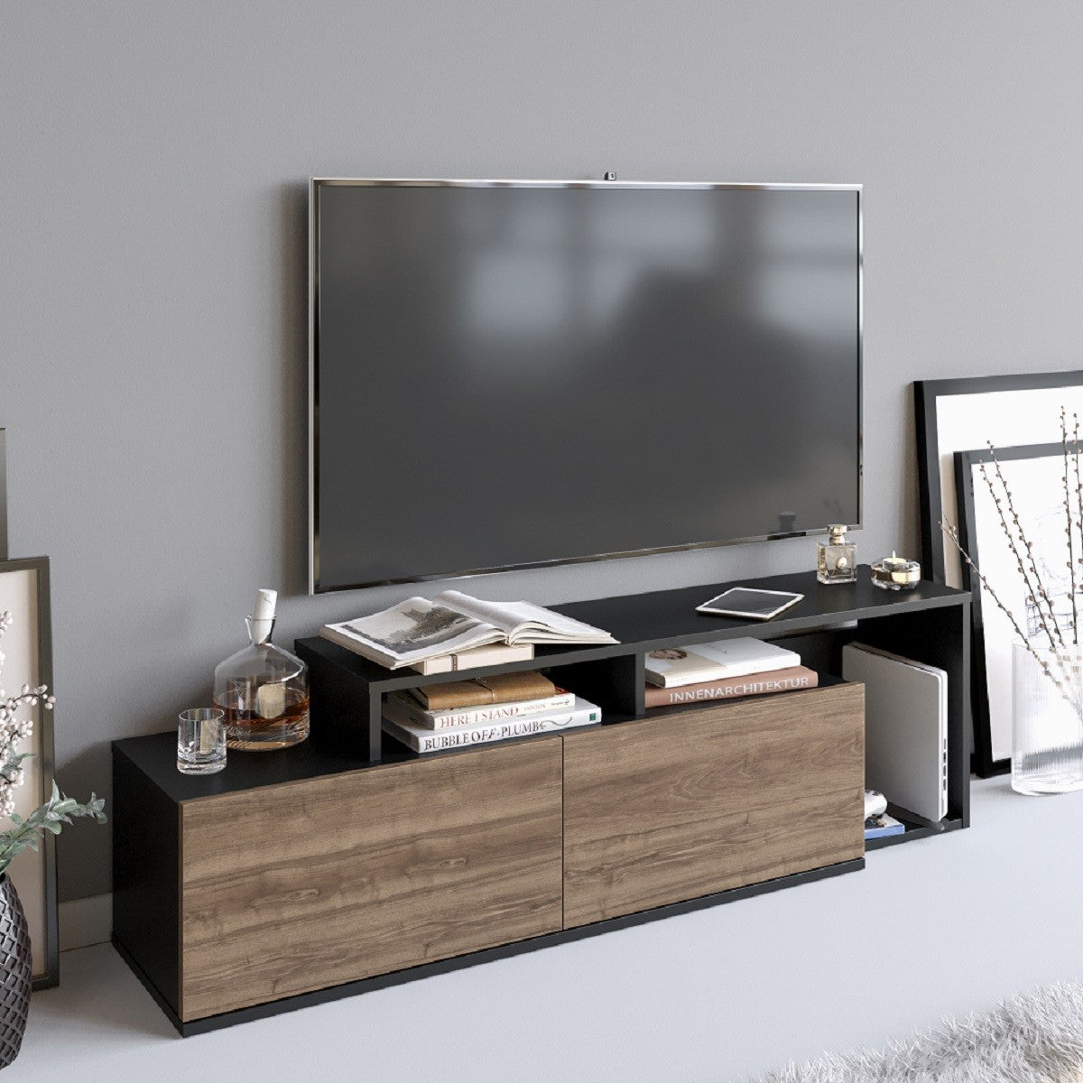 TV staliukas Nexera - Black, Walnut