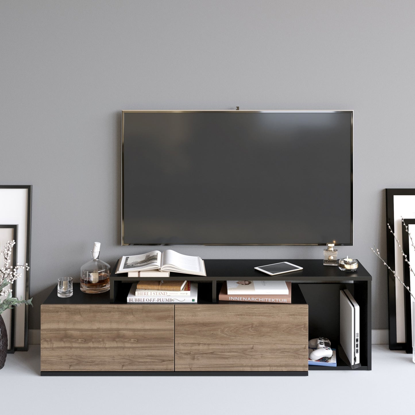 TV staliukas Nexera - Black, Walnut