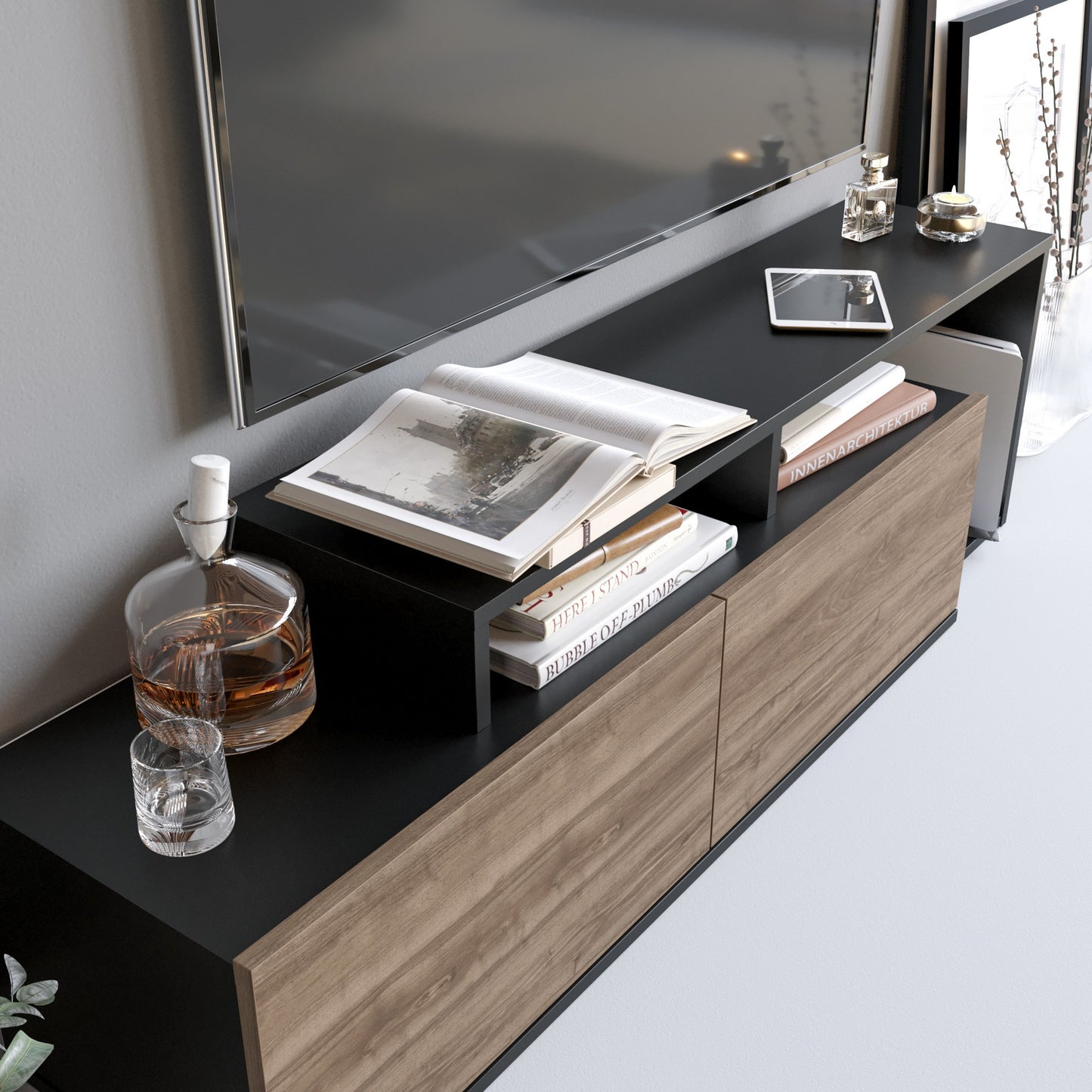 TV staliukas Nexera - Black, Walnut