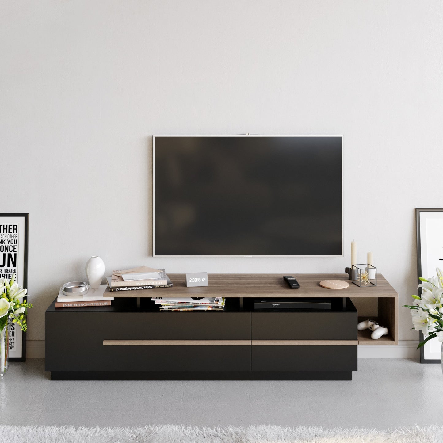 TV staliukas Pia - Black, Walnut