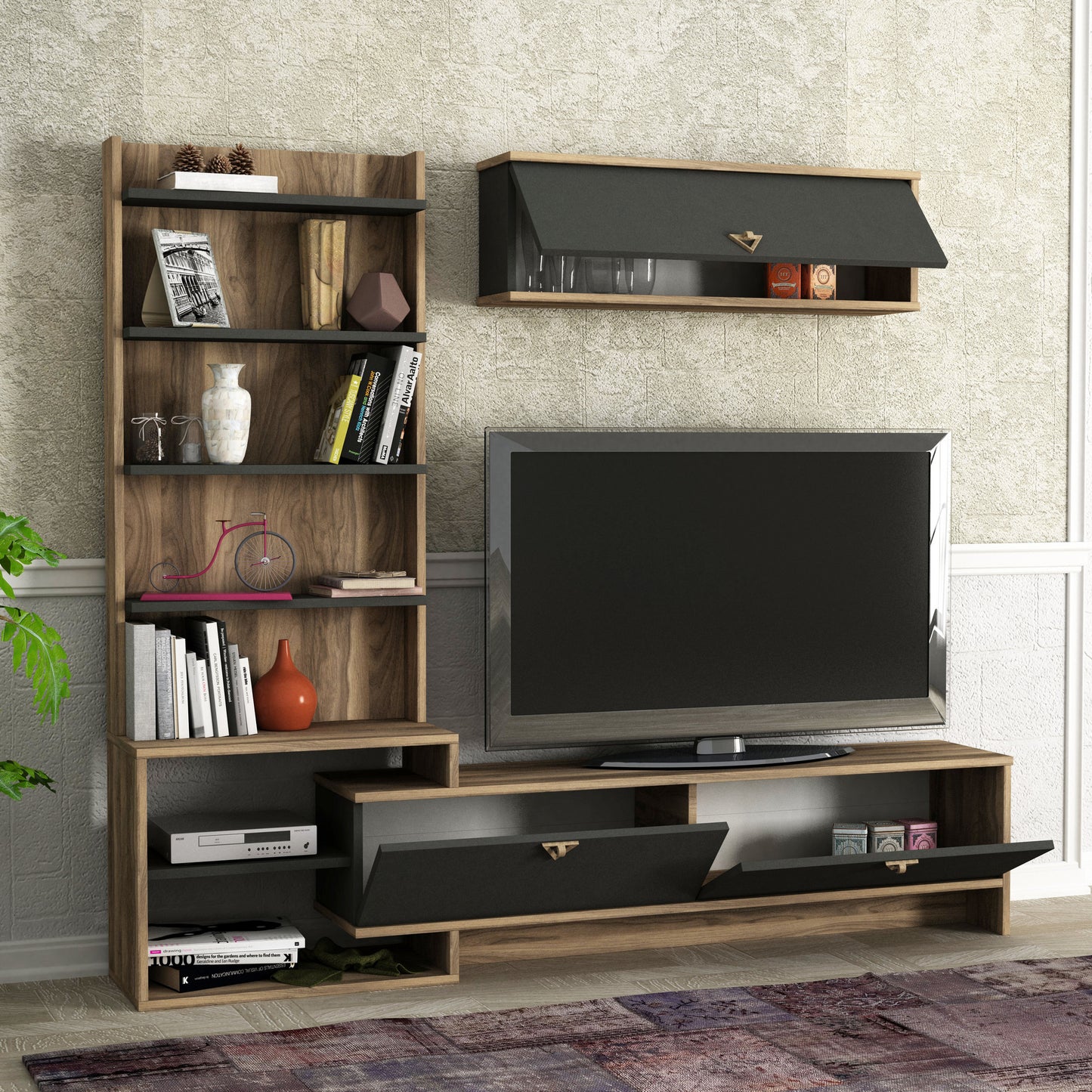 TV staliukas Piril - Walnut, Anhtracite