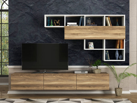 TV staliukas Damla - White, Walnut