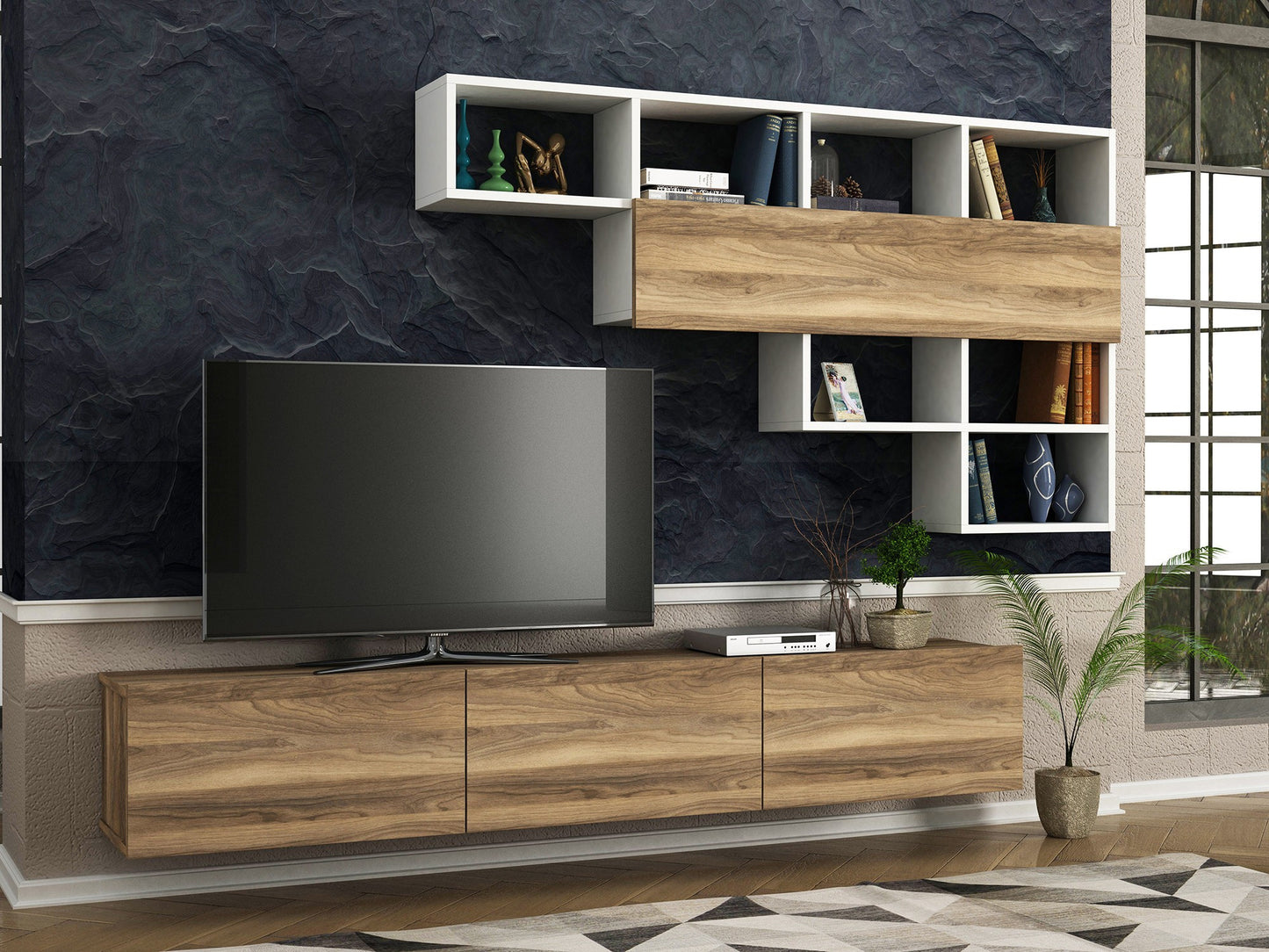 TV staliukas Damla - White, Walnut