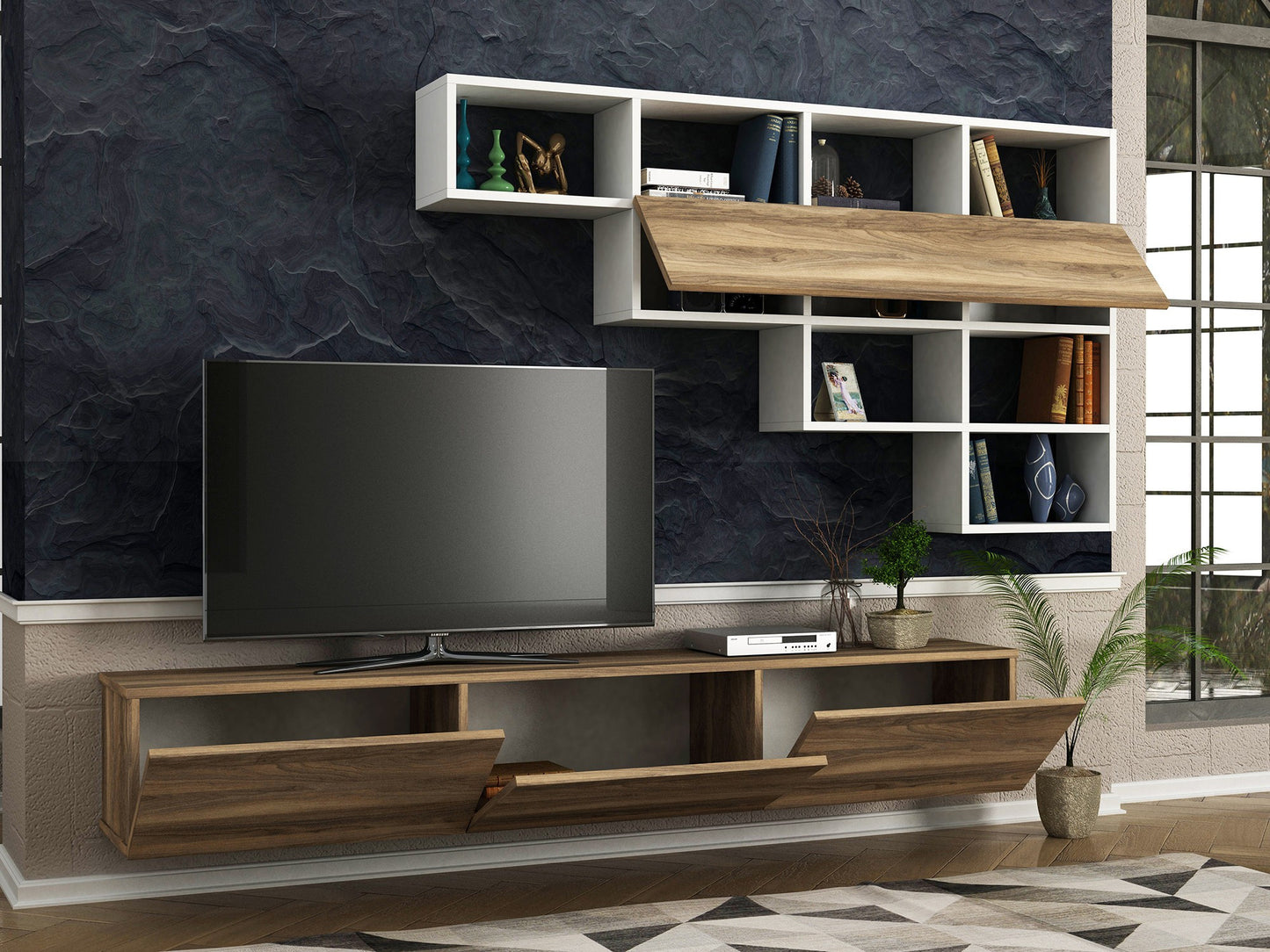 TV staliukas Damla - White, Walnut