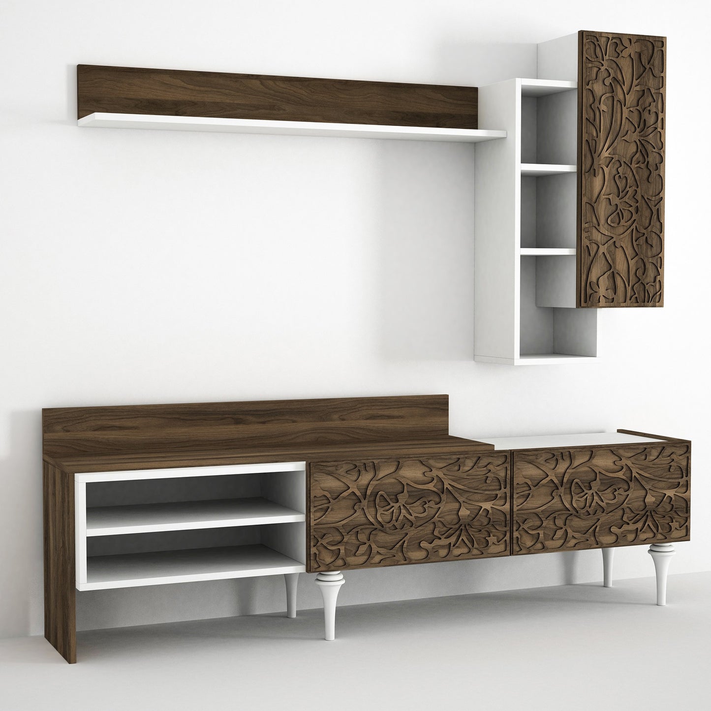 TV staliukas Lenti - White, Walnut