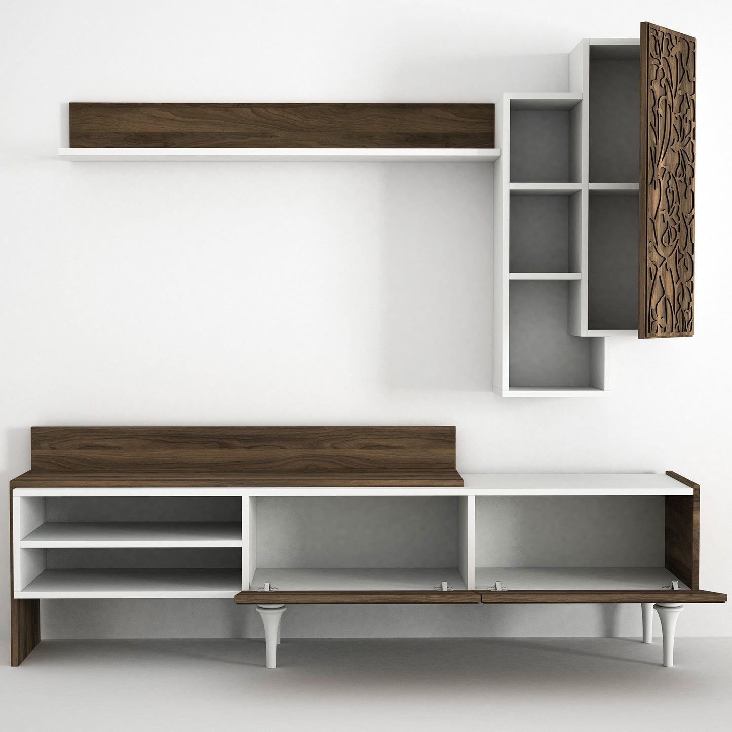 TV staliukas Lenti - White, Walnut