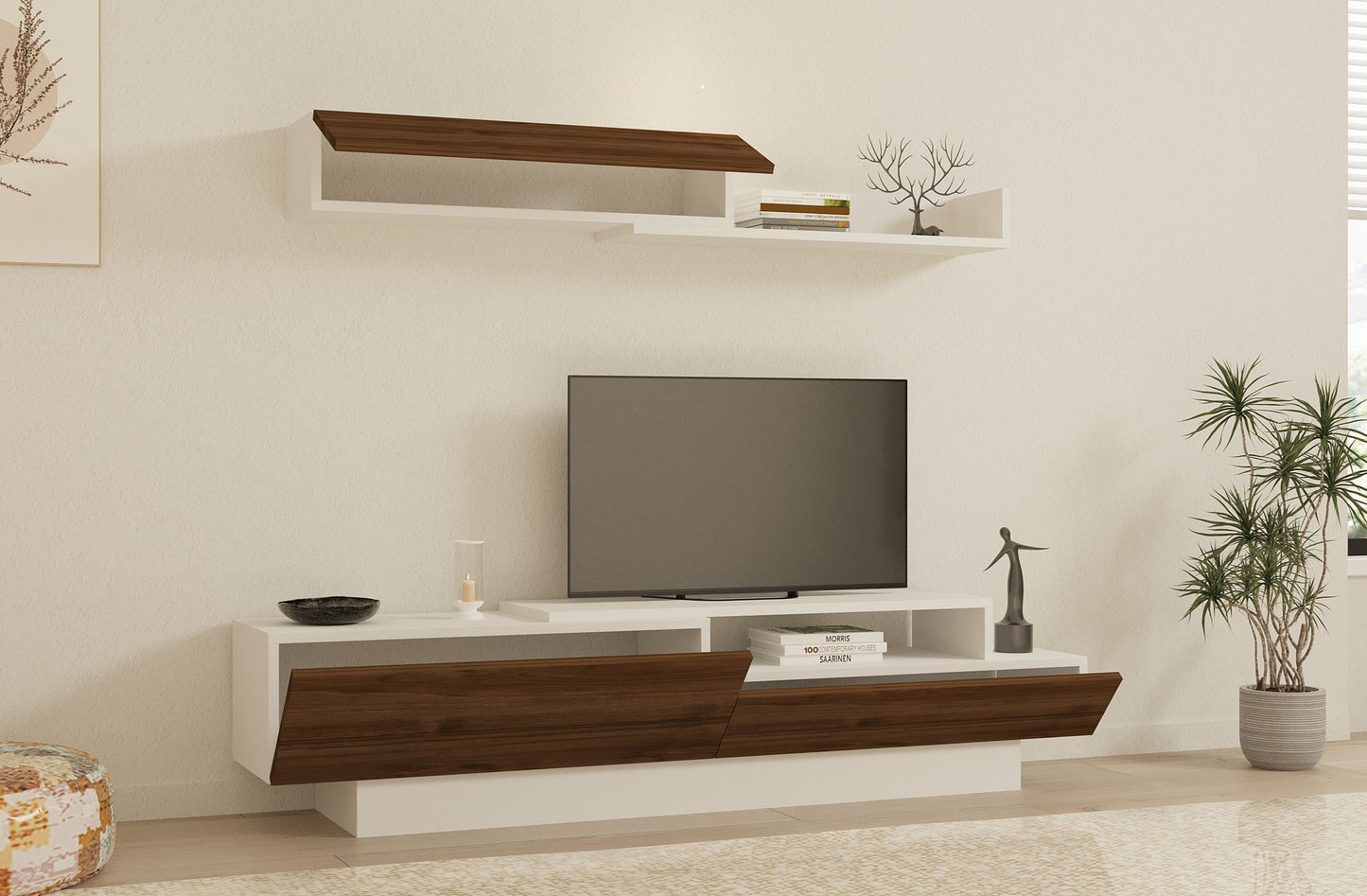 TV staliukas Elda - White, Walnut