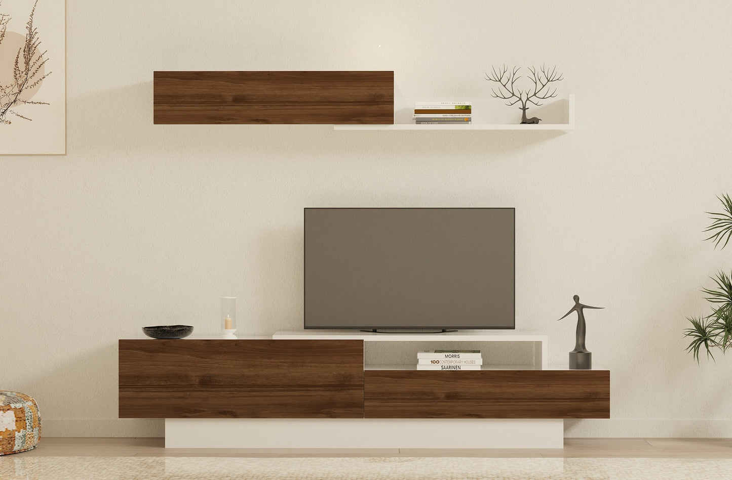 TV staliukas Elda - White, Walnut