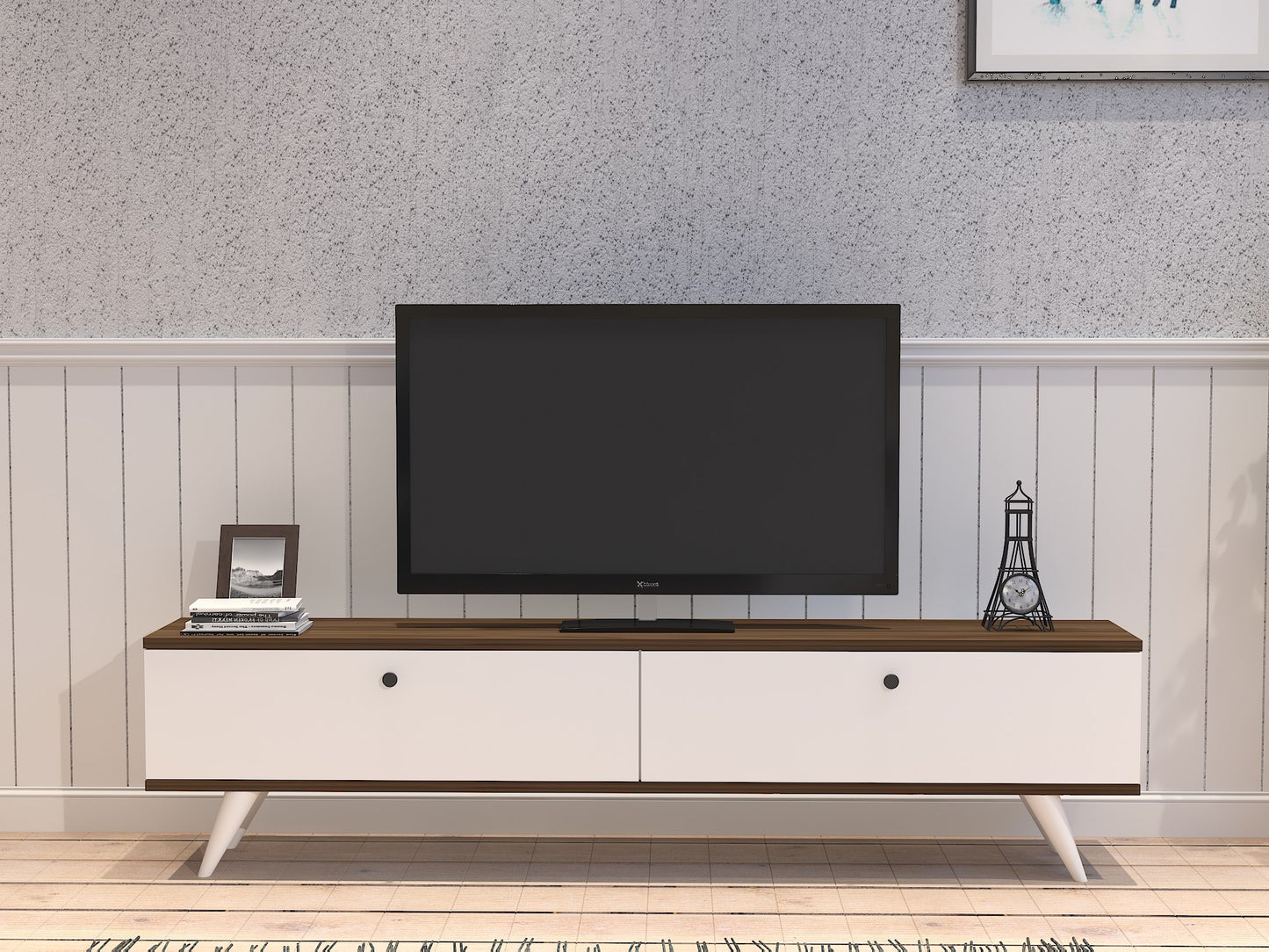 TV staliukas Paris - White, Walnut