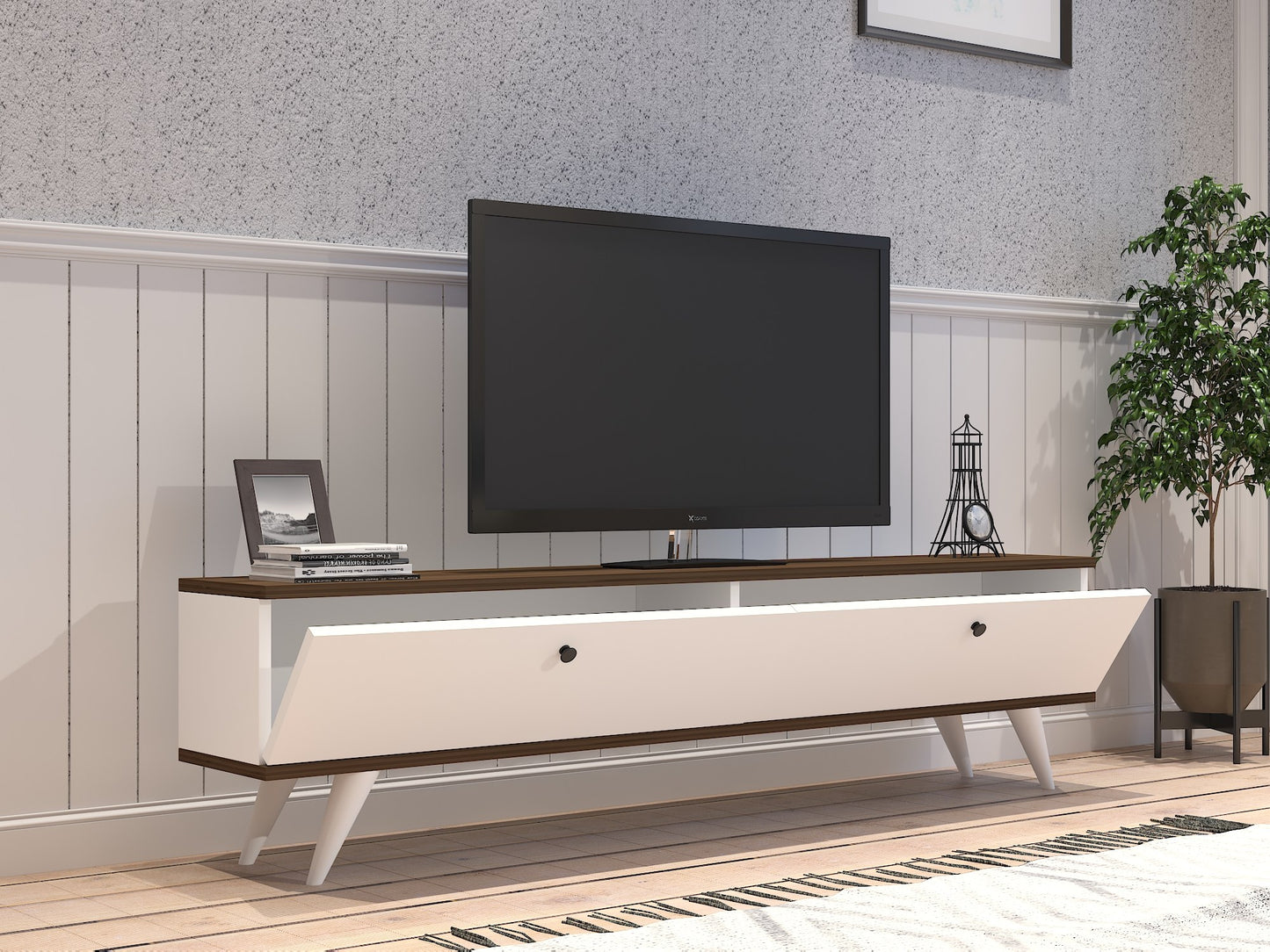 TV staliukas Paris - White, Walnut