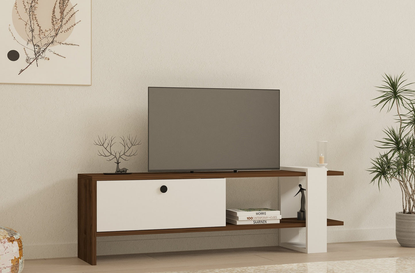 TV staliukas Gaye - Walnut, White