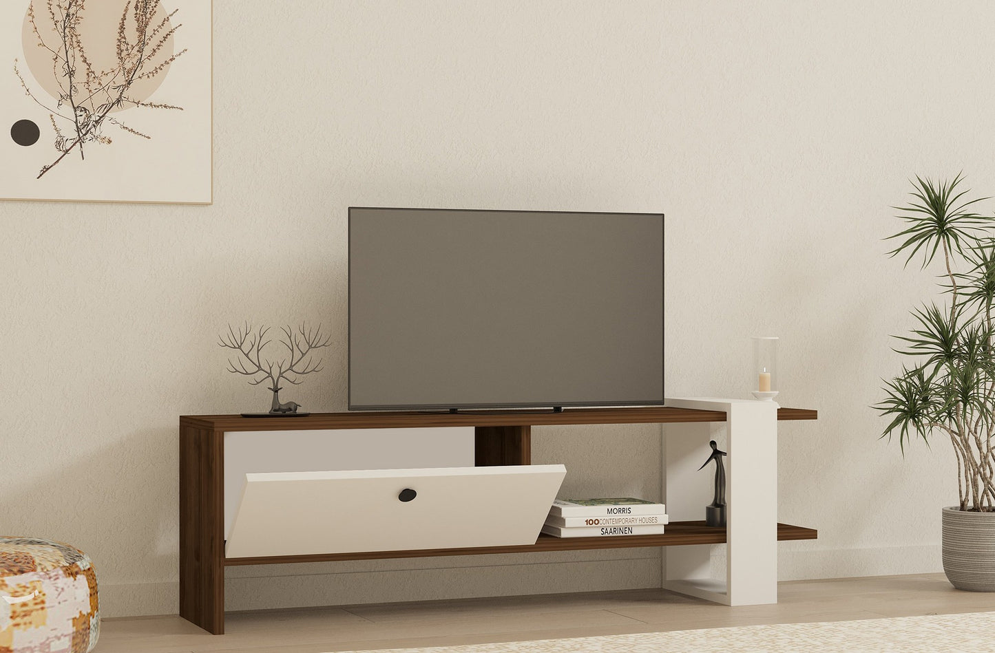 TV staliukas Gaye - Walnut, White