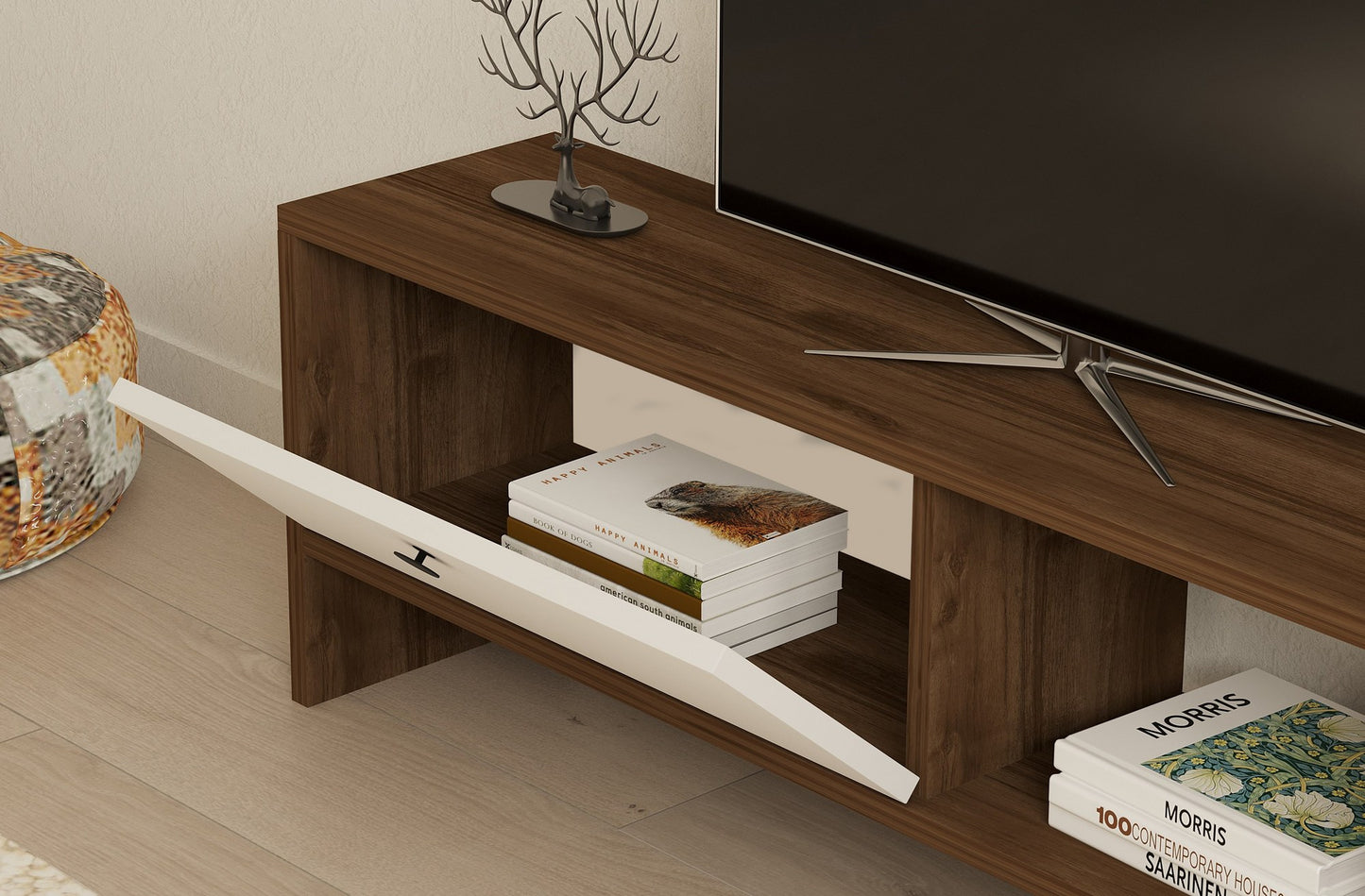 TV staliukas Gaye - Walnut, White