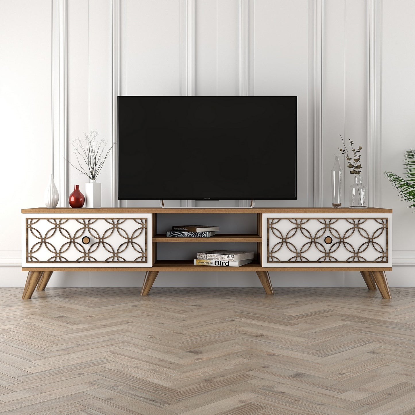 TV staliukas Class - Walnut, White