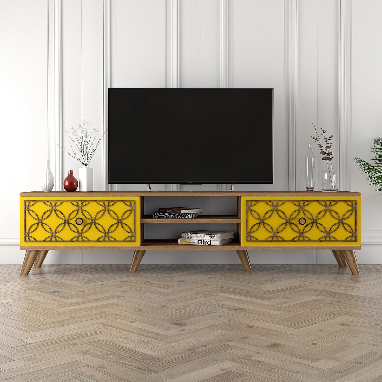 TV staliukas Class - Walnut, Yellow