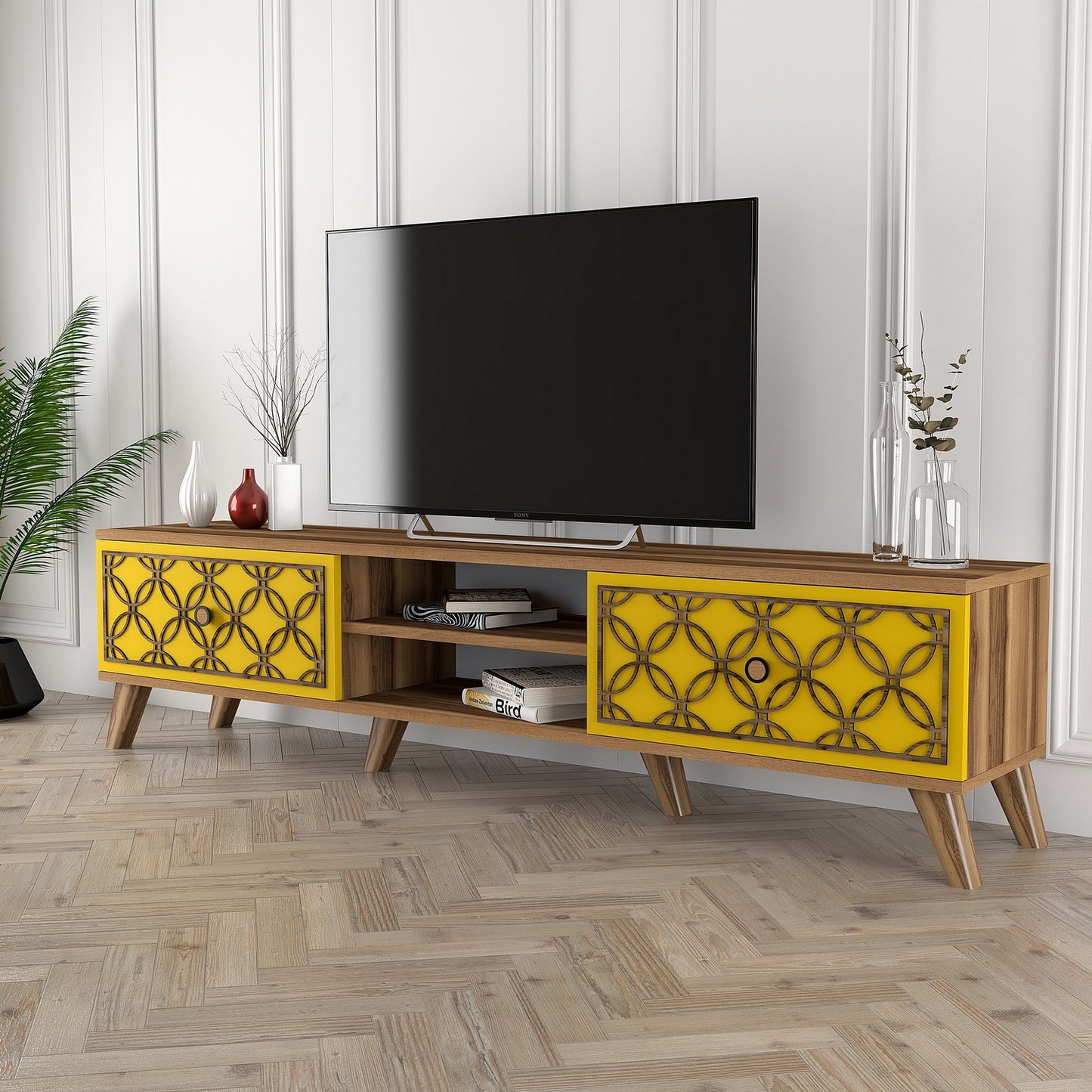 TV staliukas Class - Walnut, Yellow