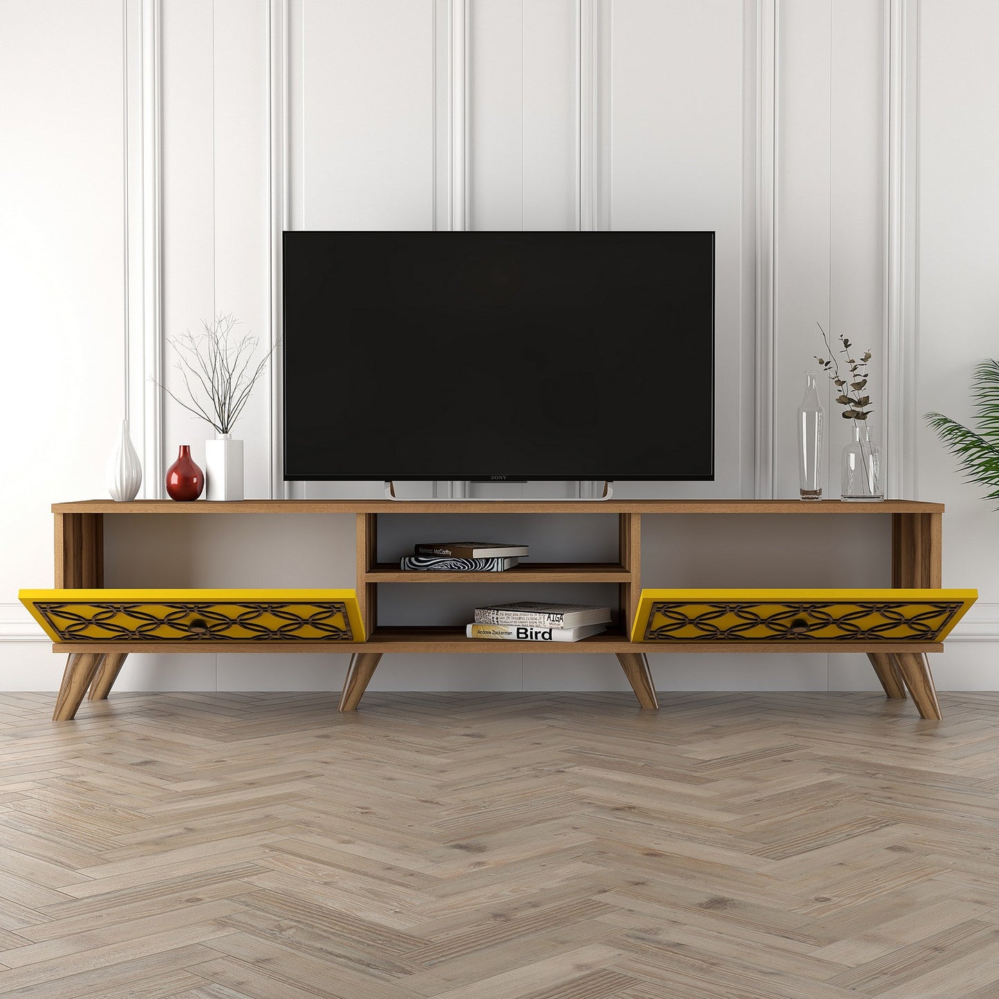 TV staliukas Class - Walnut, Yellow