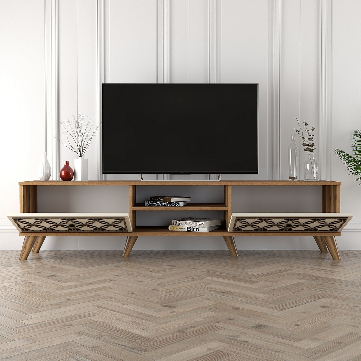 TV staliukas Class - Walnut, Cream