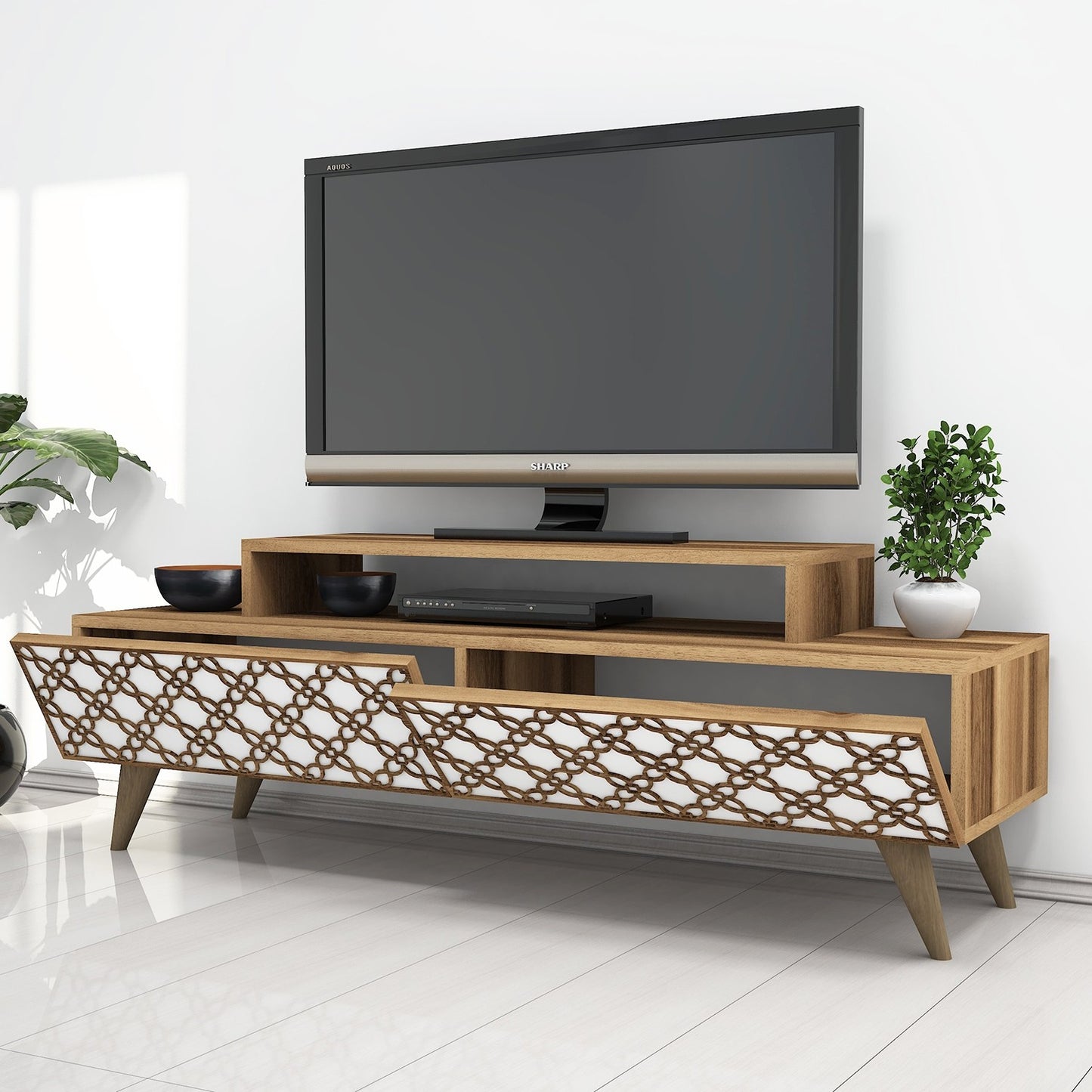 TV staliukas City - Walnut, White