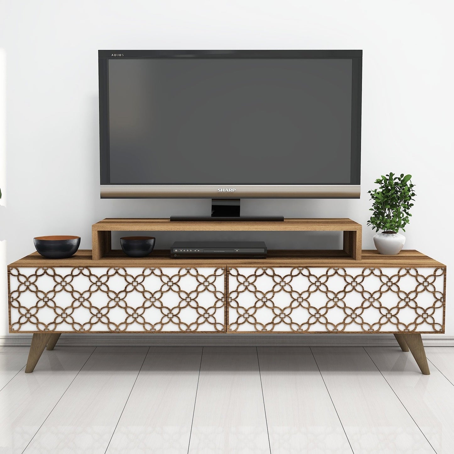 TV staliukas City - Walnut, White