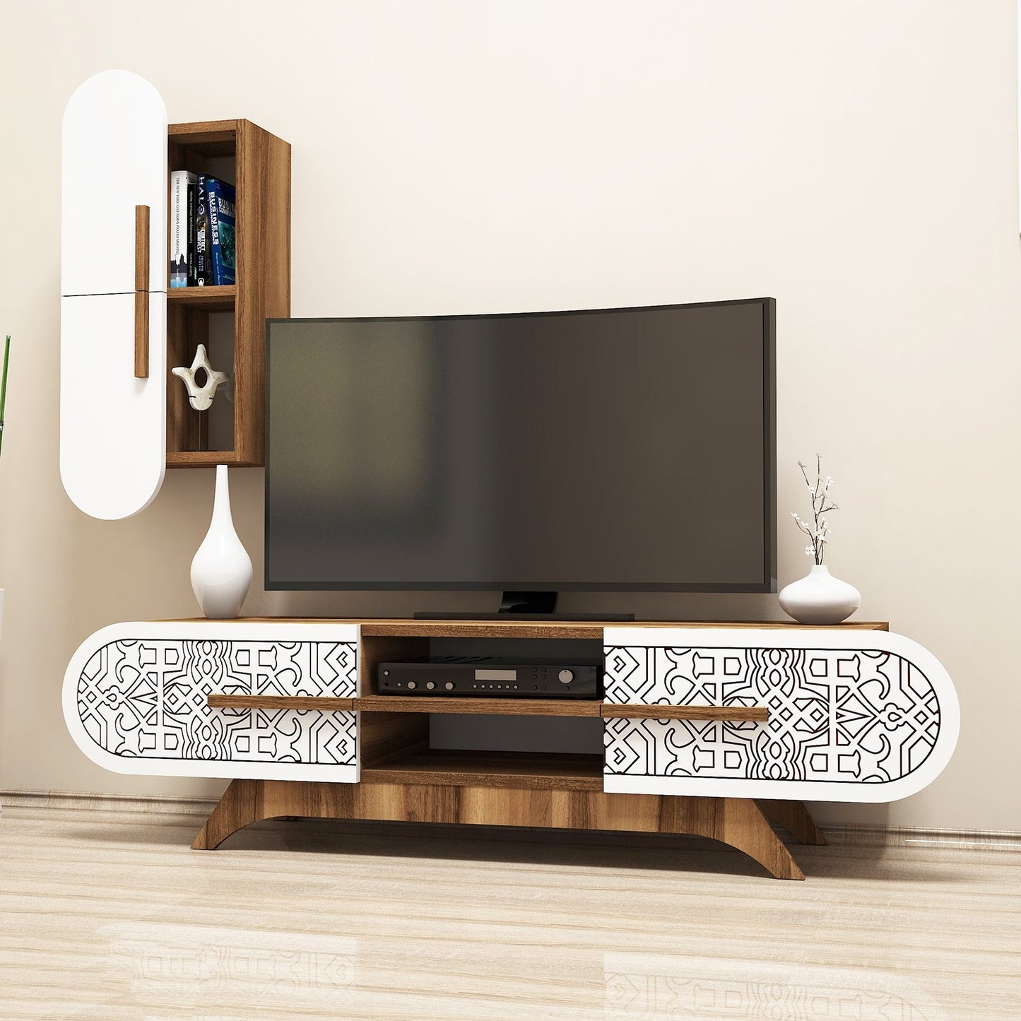 TV staliukas Defne - Walnut, White