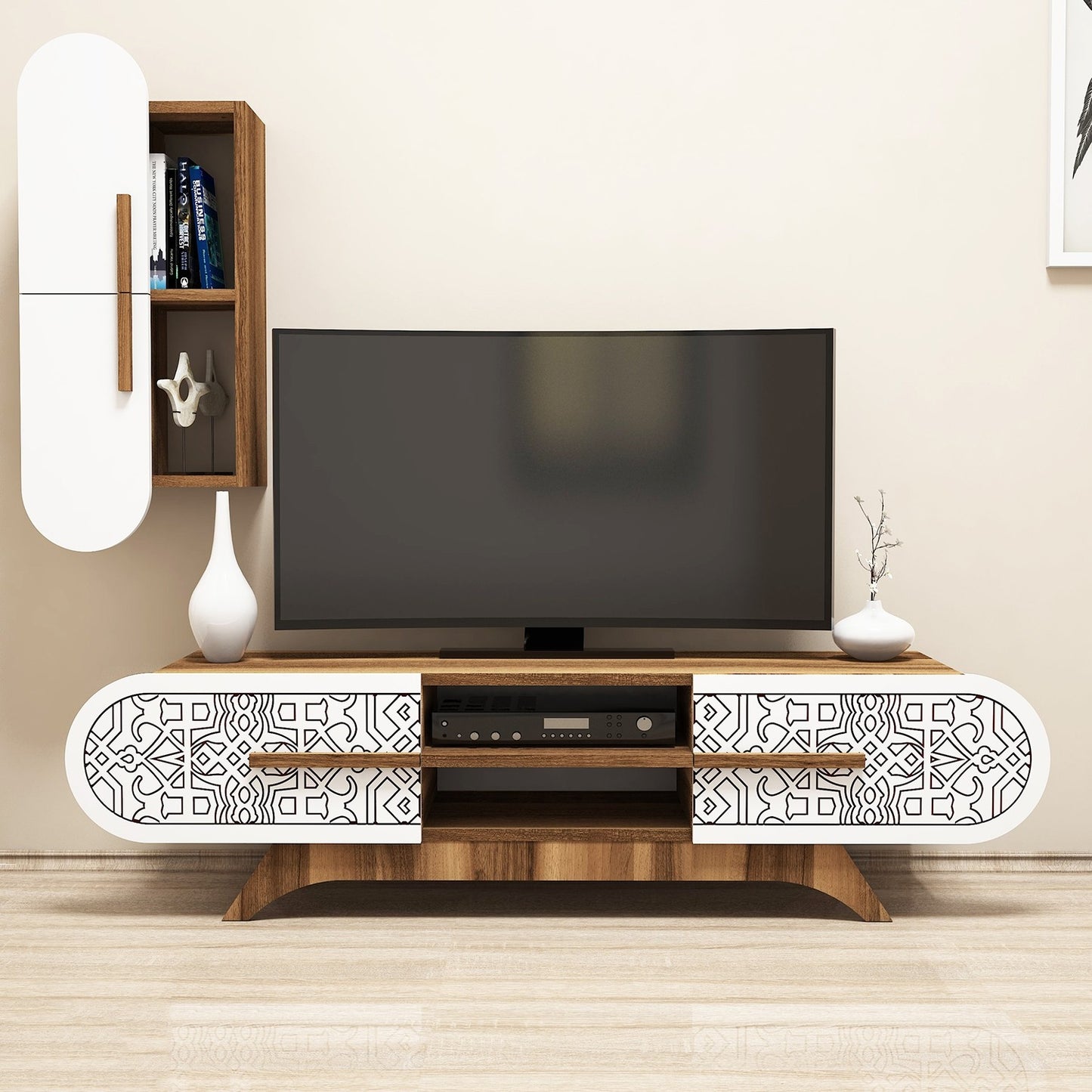 TV staliukas Defne - Walnut, White