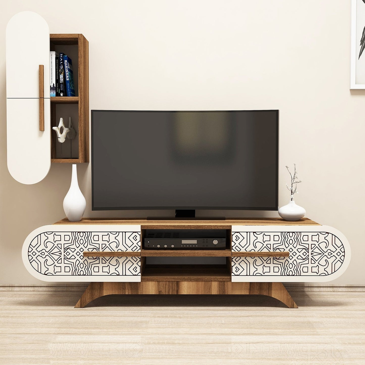 TV staliukas Defne - Walnut, Cream