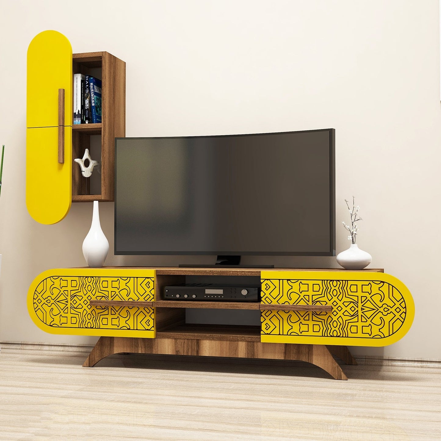 TV staliukas Defne - Walnut, Yellow