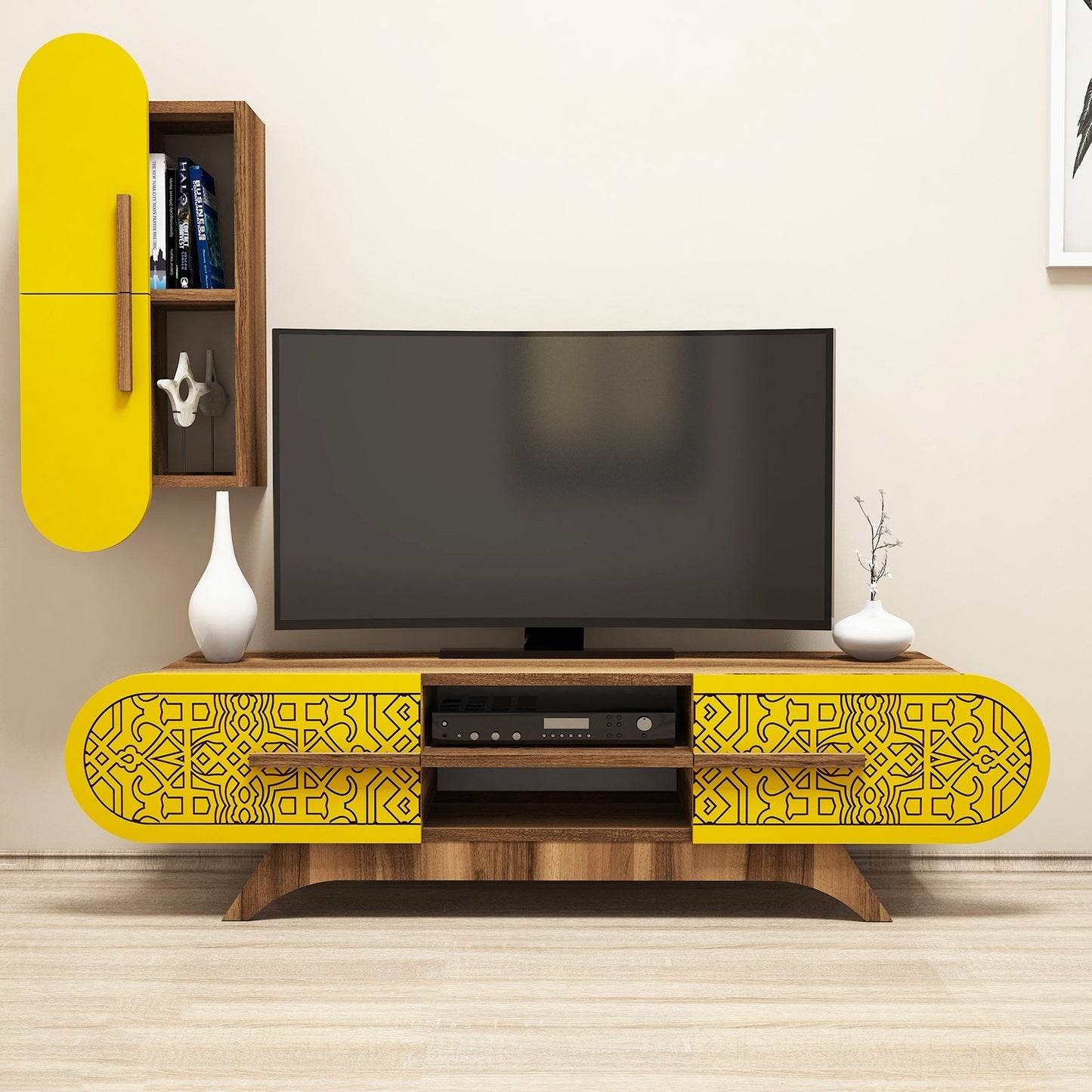 TV staliukas Defne - Walnut, Yellow